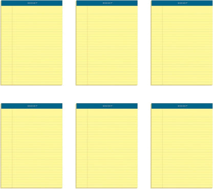 TOPS Docket Writing Tablet, 8-1/2 x 11-3/4 Inches, Perforated, Canary, Legal/Wide Rule, 50 Sheets per Pad, 6 Pads per Pack (63406)
