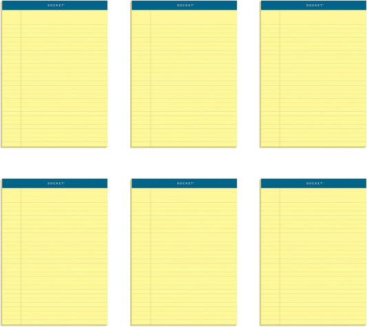 TOPS Docket Writing Tablet, 8-1/2 x 11-3/4 Inches, Perforated, Canary, Legal/Wide Rule, 50 Sheets per Pad, 6 Pads per Pack (63406)