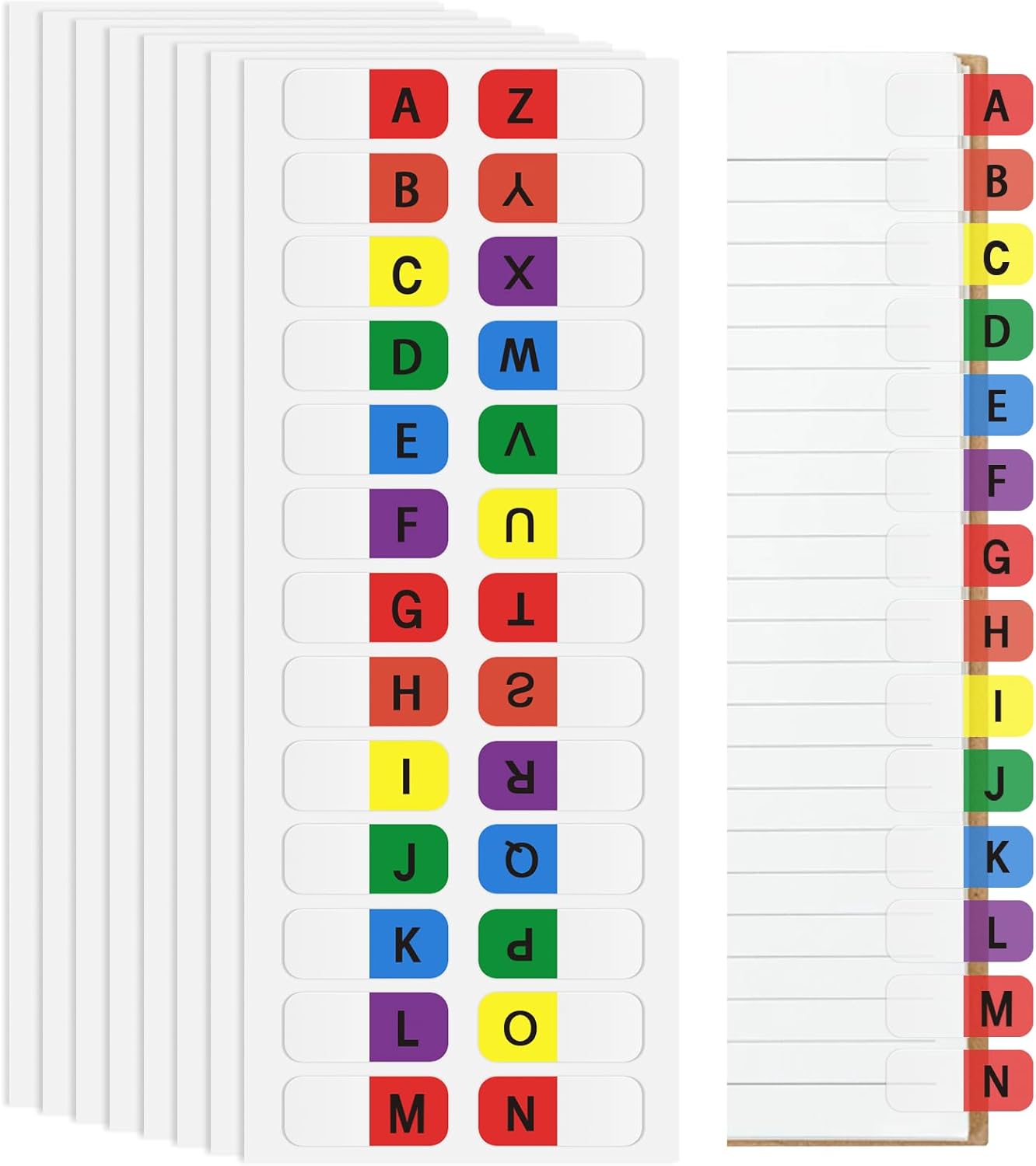 A-Z Sticky Alphabet Tabs, Colorful Self-Adhesive Letter Index Tabs for Notebook, Textbook, Dictionary, and Filing (208 Pcs)