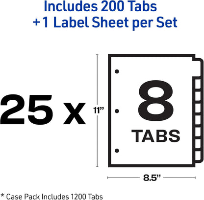 Avery 5 Tab Dividers for 3 Ring Binder, Easy Print & Apply Clear Label Strip, Index Maker Customizable White Tabs, 25 Sets (11446)