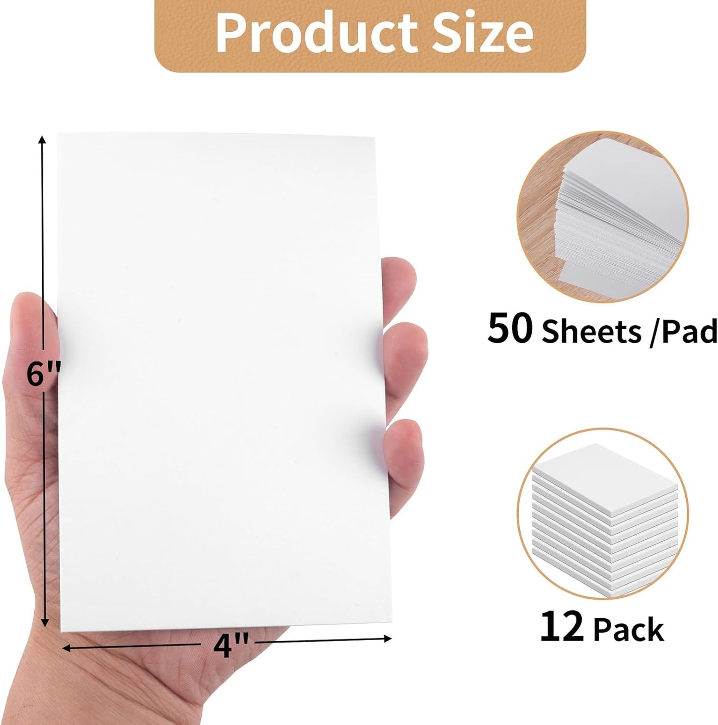 Note Pads 4x6 Inch, 6 Pack Blank Scratch Pads, 50 Sheets Per Memo Pad for Writing, White Pad of Paper Suit for Home, Office and School, Tear off Notepad, Small Server Notebook