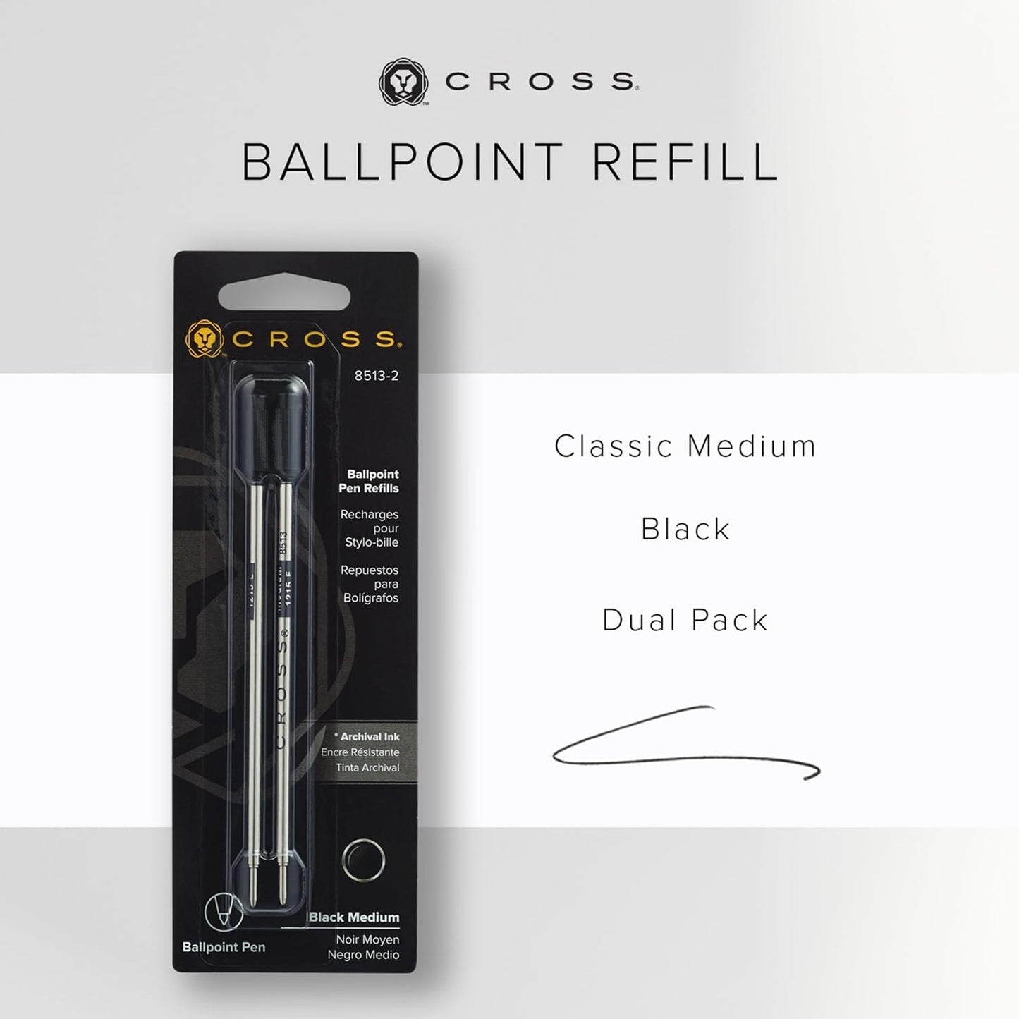 Cross Ballpoint Pen Refill - Black - Medium - 2-Pack - Refill for Consistent Ink Flow - Quick-Drying &