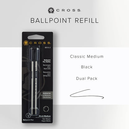 Cross Ballpoint Pen Refill - Black - Medium - 2-Pack - Refill for Consistent Ink Flow - Quick-Drying &