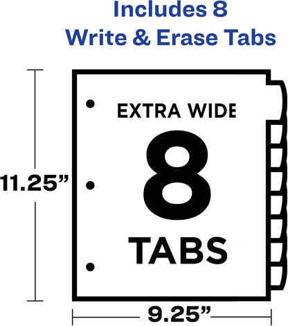 Avery Write & Erase Pocket Plastic Dividers for 3 Ring Binders, 8-Tab Sets, Multicolor, Tabs Viewable Beyond Sheet Protectors, 24 Sets (16177)