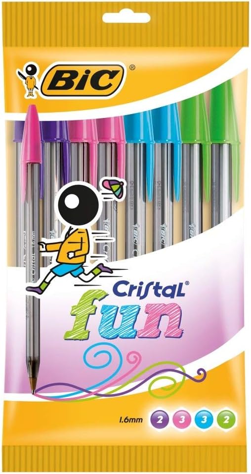 BIC Cristal Fun, Ballpoint Pens, Smudge-Proof Writing Pens and Wide Point (1.6 mm), Ideal for School, Purple Ink, Pack of 20