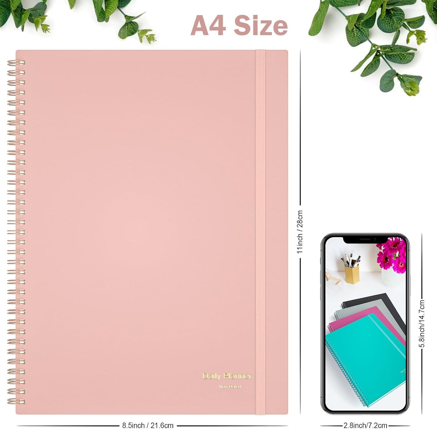 Daily Planner Undated, Asten To Do List Notebook Hourly Schedules Spiral Appointment Planner for Men and Women,PVC Hardcover,Elastic Closure, Inner Pocket 8.3" x 5.8" (Black)