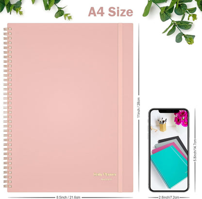 Daily Planner Undated, Asten To Do List Notebook Hourly Schedules Spiral Appointment Planner for Men and Women,PVC Hardcover,Elastic Closure, Inner Pocket 8.3" x 5.8" (Black)