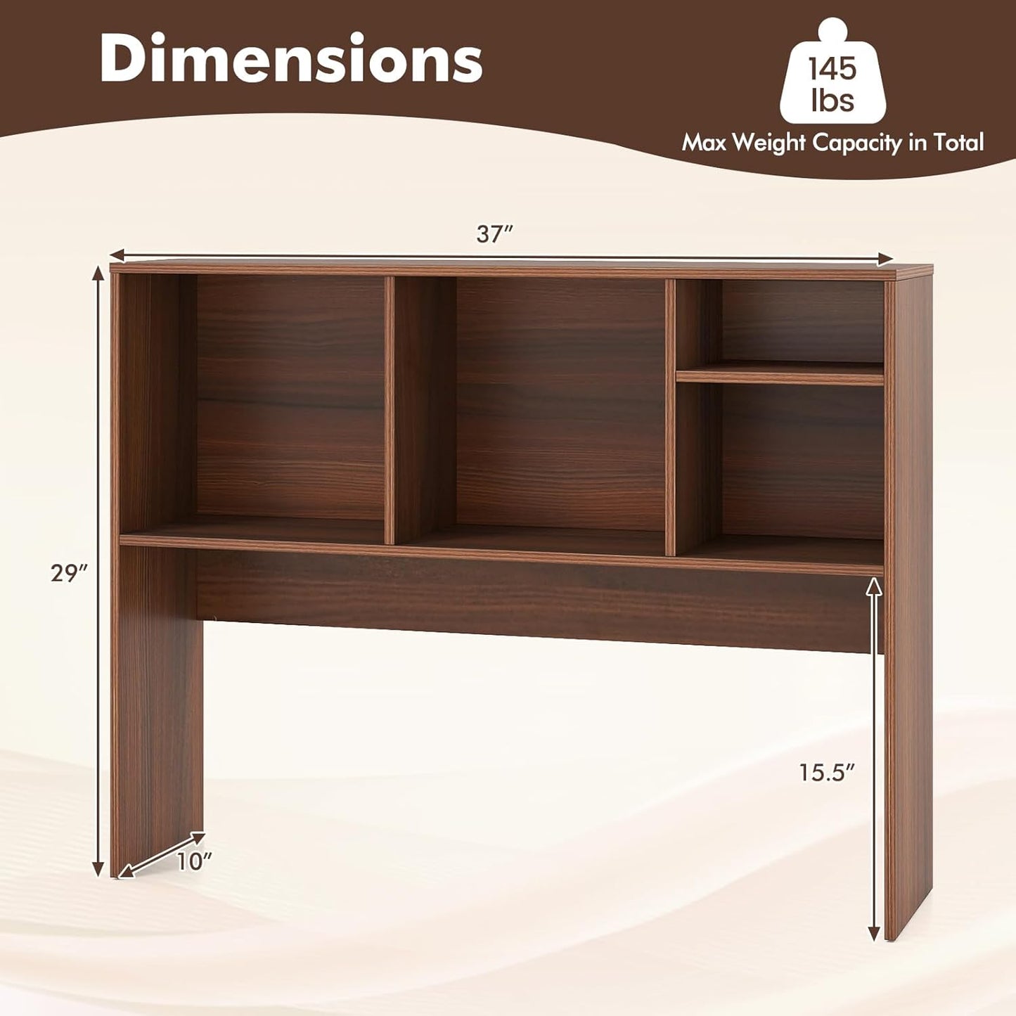 Tangkula Desktop Bookshelf, Countertop Storage Hutch with 5 Shelves for Computer Desk, Desk 3-Tier Display Rack, Multipurpose Wood Desktop Hutch Storage Organizer for Dorm Office Home