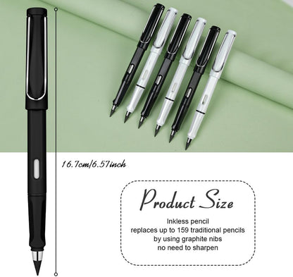 Ainiv Inkless Pencil with Eraser - 5 Sets Infinity Pencil, Reusable with Extra 5 Eraser & 5 Replaceable Nibs for Home, Office & School Writing, Drawing