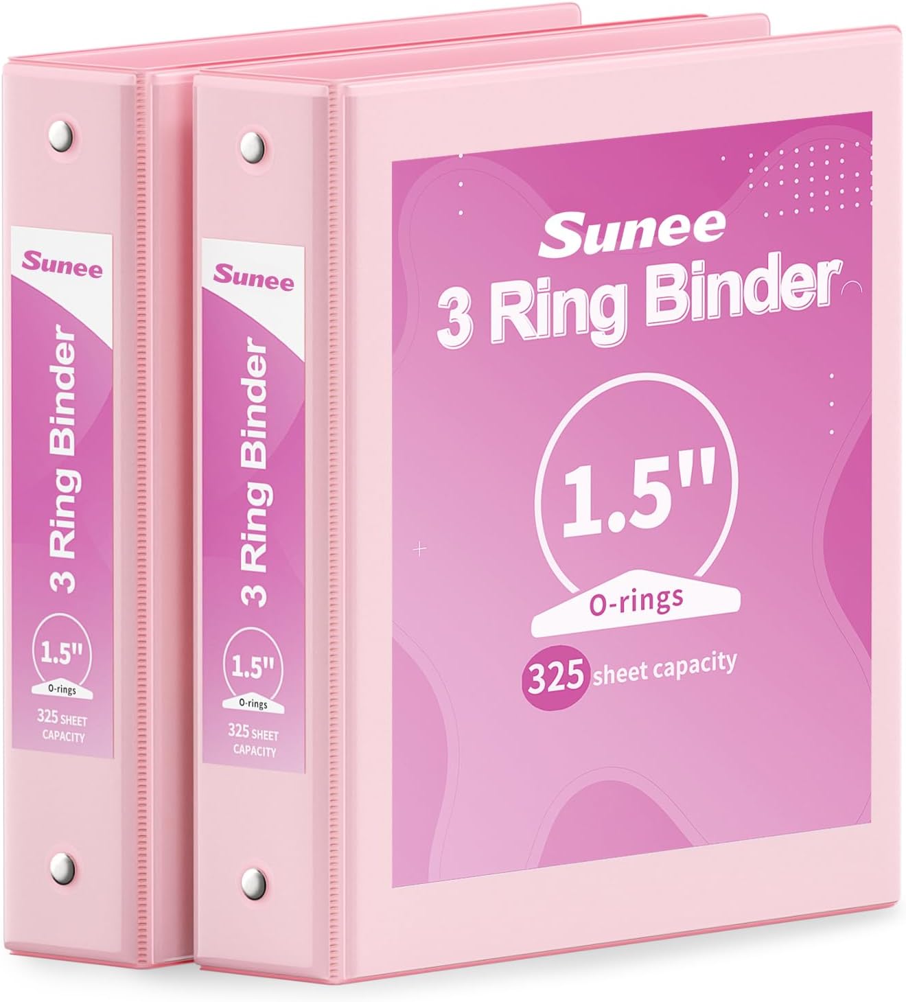 SUNEE 3 Ring Binder 3 Inch 2 Pack, Clear View Binder Three Ring PVC-Free (Fit 8.5x11 Inches) for School or Office Supplies, Pink