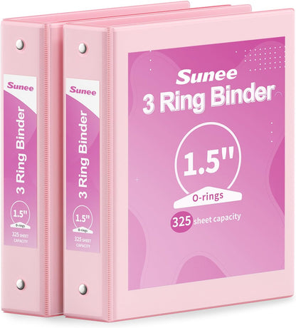 SUNEE 3 Ring Binder 3 Inch 2 Pack, Clear View Binder Three Ring PVC-Free (Fit 8.5x11 Inches) for School or Office Supplies, Pink