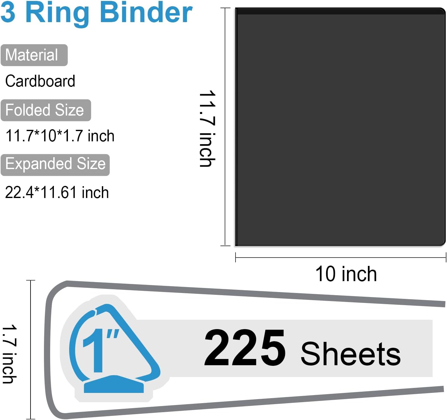 Comix D-Ring Basic View Binder 1 inch 3 Ring Binders, 2.4mm-Thick, Hold 225 Sheets of 8.5" x 11" Paper, 12 Pack (White)