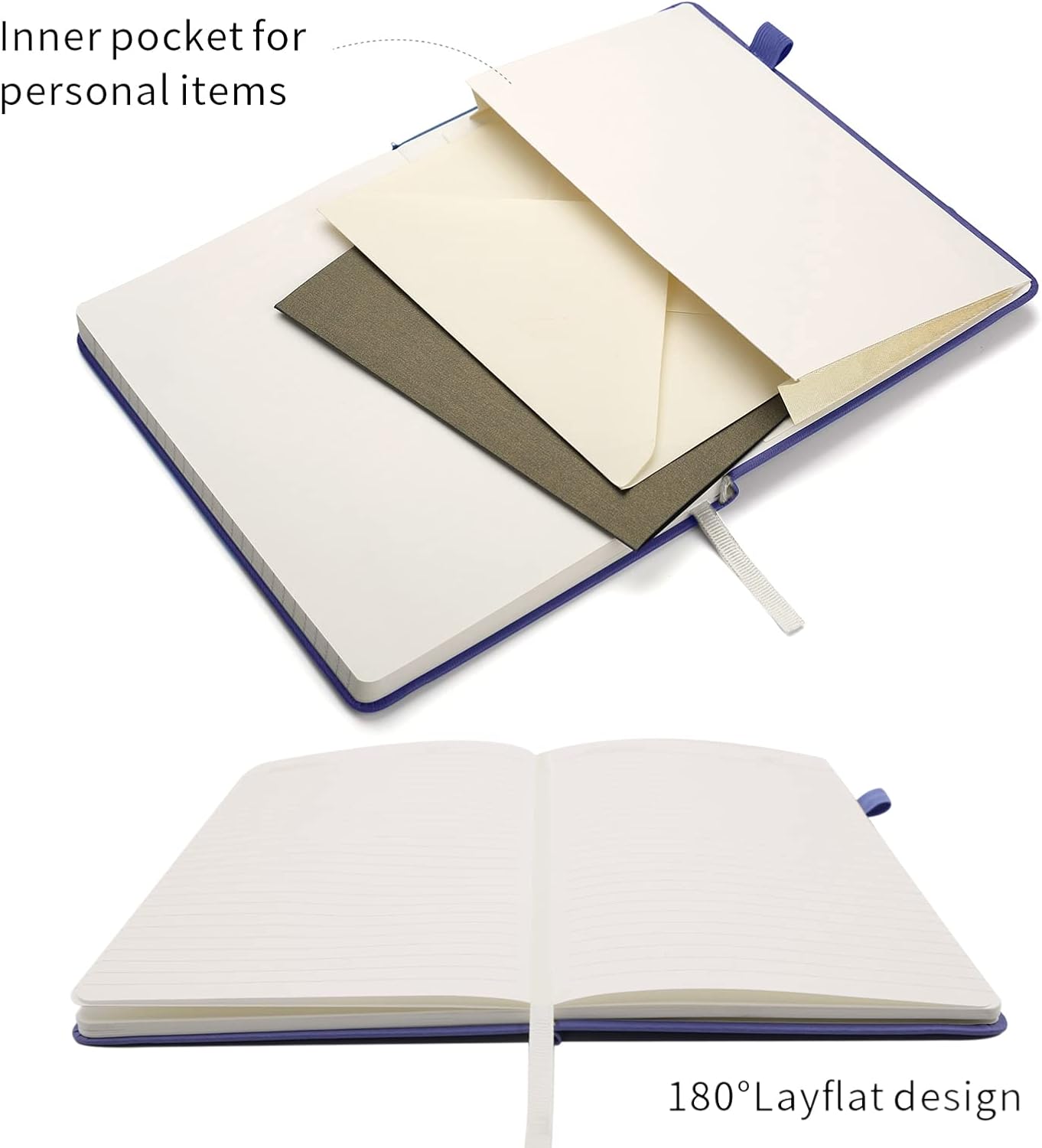 Deziliao Lined Journal Notebooks with Pen Loop, Hardcover Notebook Journal for Work, 100Gsm Premium Thick Paper with Inner Pocket, Medium 5.7"x8.4", （Black, Ruled）
