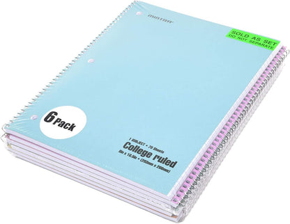 Mintra Office Spiral Notebooks, Wirebound, Journals for School, Work, Business, Aesthetic Stationery, Writing Pads, Teacher & Student Supplies (6, Pastel, College)