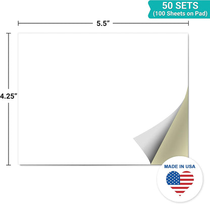 321Done 2-Part Blank Carbonless Notepad, 3.4x5.5 Portrait, Made in USA, Pocket Size Carbon Copy Memo Scratch Pad, Sketchbook, Cute Generic Small Business Order Book (50 Sets) White/Yellow