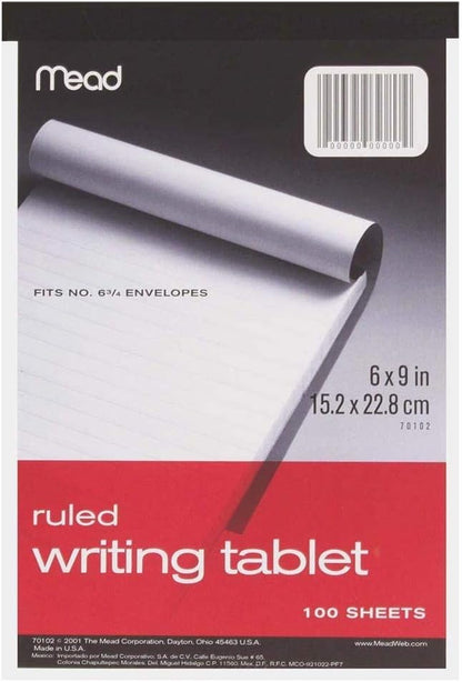 Mead : Writing Tablet,Top-bound,Ruled,20 lb.,6"x9",100 Sh,White -:- Sold as 2 Packs of - 1 - / - Total of 2 Each