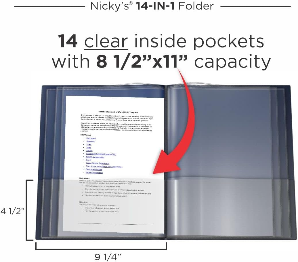 Nicky's® Multi Pocket Organizer, 10 or 14 Page Folder, Water Proof, Patented Tear-Resistant, Flexible Plastic, Proudly Made in USA, Binder Substitute. (10-in-1 Red)