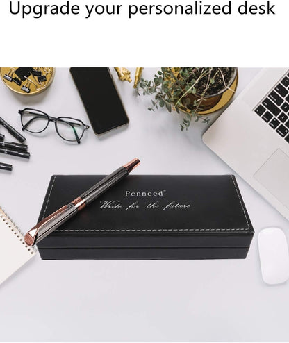 Penneed Rollerball Pen Liquid Ink Pens for Women Luxury Box Gel Pen Black Ink Fancy Pen Refillable for Executive, Office, Professional, Birthday Gift G5 (Rose Gold)
