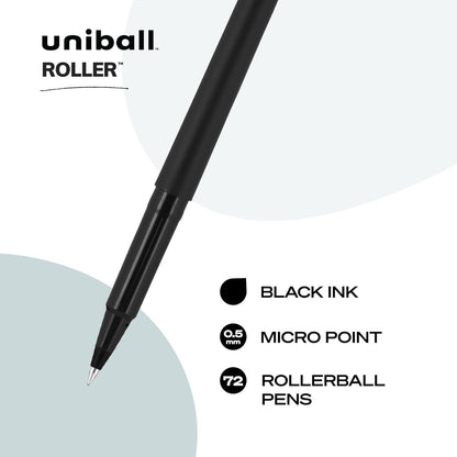 uniball Roller Rollerball Pens, Micro Point (0.5mm), Blue, 12 Pack