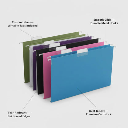 VZCPYTPM 25 Pack Hanging File Folders Letter Size,Pink Reliable Hanging Folders for Filing Cabinet,Reinforced Rods for Smooth Gliding,Includes 1/5 Adjustable Tabs & Inserts,Ideal for Home & Office