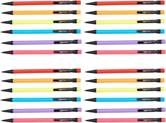Amazon Basics Mechanical Pencils 0.7mm for Writing, Drawing, School and Office Supplies, Multicolor, 24-Pack