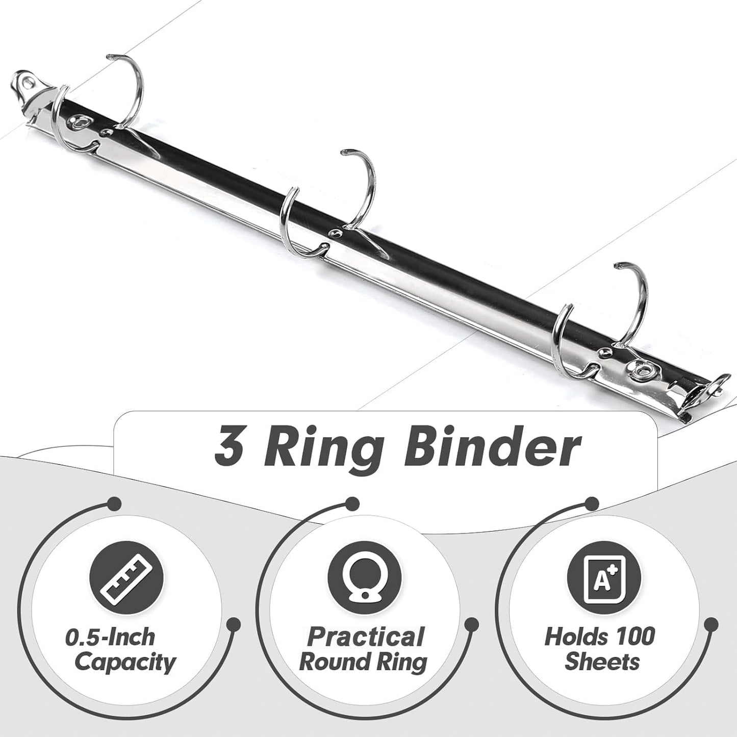 3 Ring Binder 0.5 Inch, PANDRI 12 Pack 0.5-Inch Binder Fits Letter Size 8.5'' x 11'' Paper, Versatile Binders for Office Home School, 2 Pockets, White