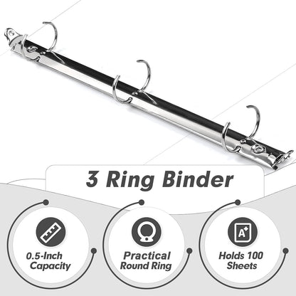 3 Ring Binder 0.5 Inch, PANDRI 12 Pack 0.5-Inch Binder Fits Letter Size 8.5'' x 11'' Paper, Versatile Binders for Office Home School, 2 Pockets, White