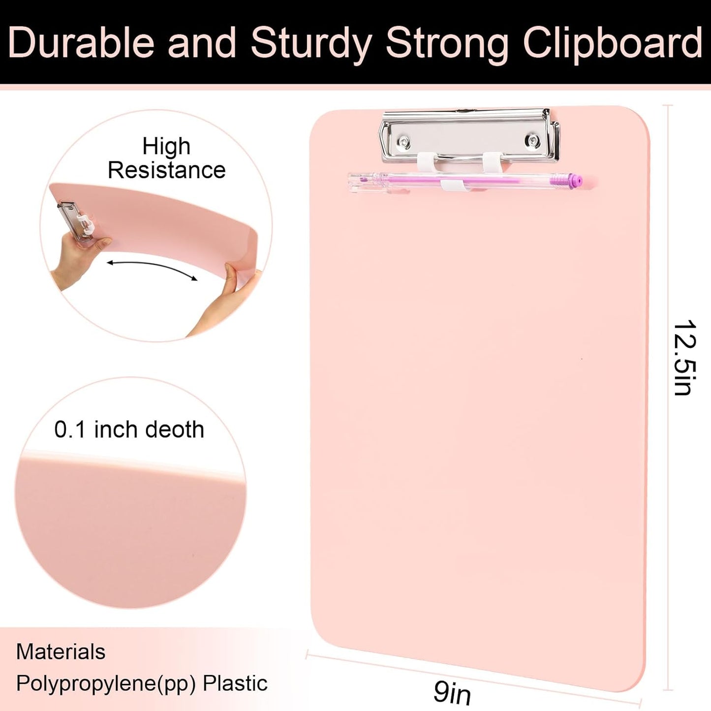 SFLHHDM 1 Pcs Clear Glitter Clipboards, Plastic Clipboard with Pen Holder, Size 8.85 x 12.4 in Shiny Clipboards with Low Profile Clip, Cute Hanging Clipboard for Office School Sparkly Clip Board-Pink