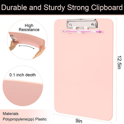 SFLHHDM 1 Pcs Clear Glitter Clipboards, Plastic Clipboard with Pen Holder, Size 8.85 x 12.4 in Shiny Clipboards with Low Profile Clip, Cute Hanging Clipboard for Office School Sparkly Clip Board-Pink