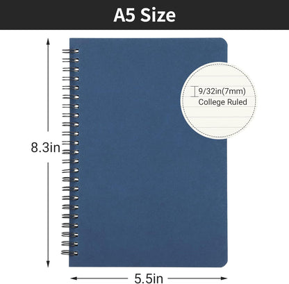 EUSOAR Spiral Notebook, A5 12packs 5.5"X8.3" 120 Pages Lined Travel Writing Notebooks Journal, Memo Notepad Sketchbook, Students College Office Business Subject Diary Ruled Book Journal-Black Cover