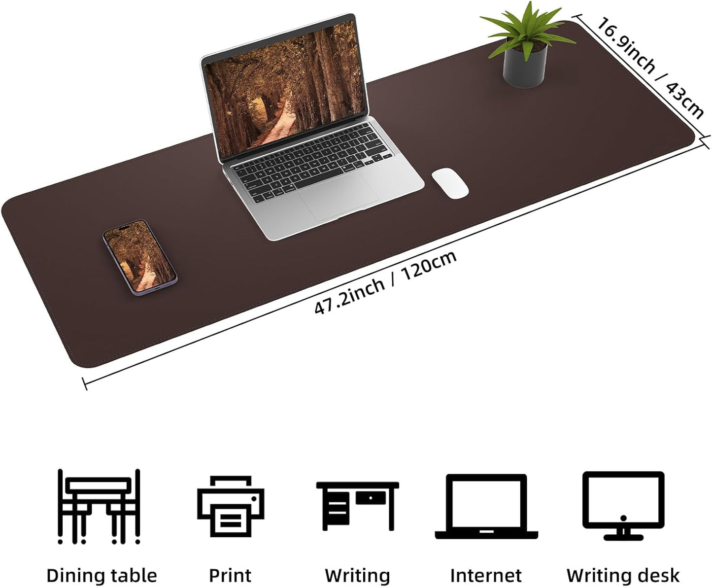 Large Desk Mat 47.2" x 17" Leather Desk Pad Protector with Natural Cork & PU Leather, Non-Slip Office Desk Mat, Large Mouse Pad, Waterproof Desk Blotter pad for Office&Home(Black)