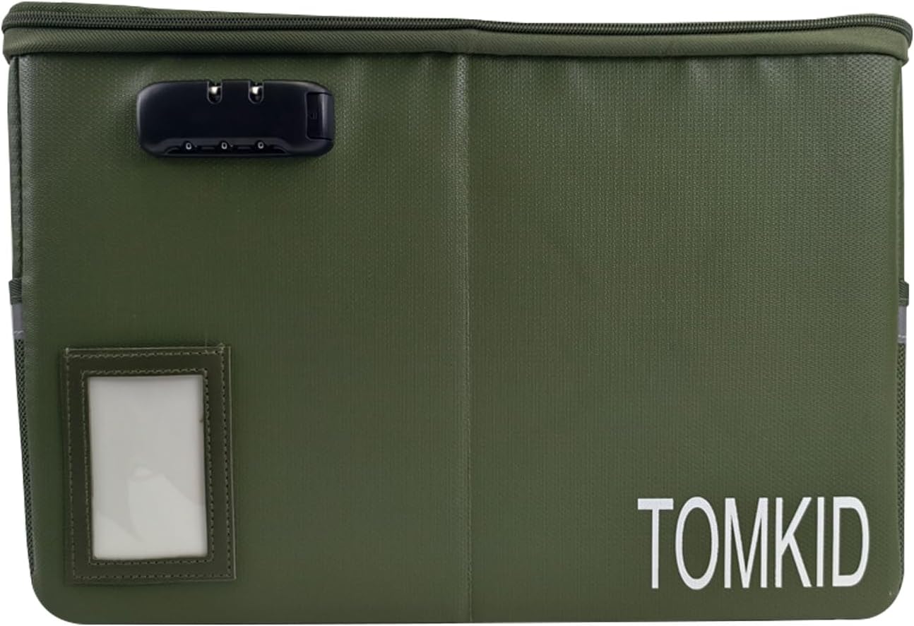 TOMKID Fireproof Document Box, Fireproof File Box with Lids, Important Document Organizer Box with Lock, Portable File Folder Organizer with Handle