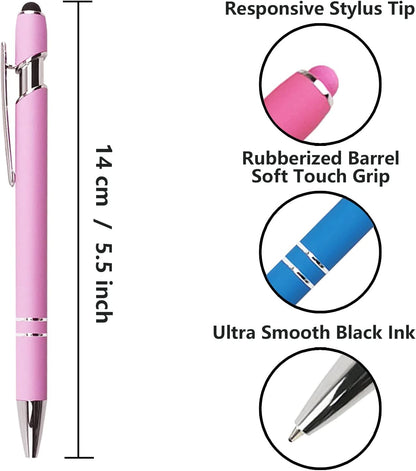 Oddmoal Ballpoint Pen with Stylus Tip, Soft Touch Click Metal Pen, 1.0mm Medium Point, Black Ink, 12 Count(Black)