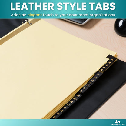 1InTheOffice A-Z Tab Dividers, Alphabet Dividers for 3 Ring Binder, 3 Ring Binder Dividers with Tabs, Leather Tabs, 8 1/2" x 11", 25 Tabs, Black (2 Pack)