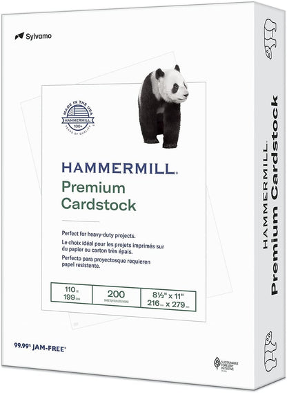 Hammermill White Cardstock, 110 lb, 8.5 x 11 White Cardstock - Thick Card Stock, Made in the USA, 168380C, 3 Pack (600 Sheets)