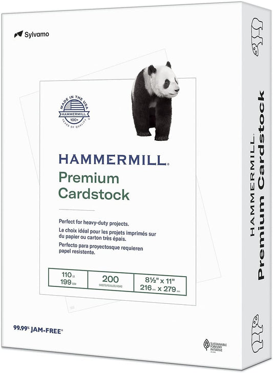 Hammermill White Cardstock, 110 lb, 8.5 x 11 White Cardstock - Thick Card Stock, Made in the USA, 168380C, 3 Pack (600 Sheets)