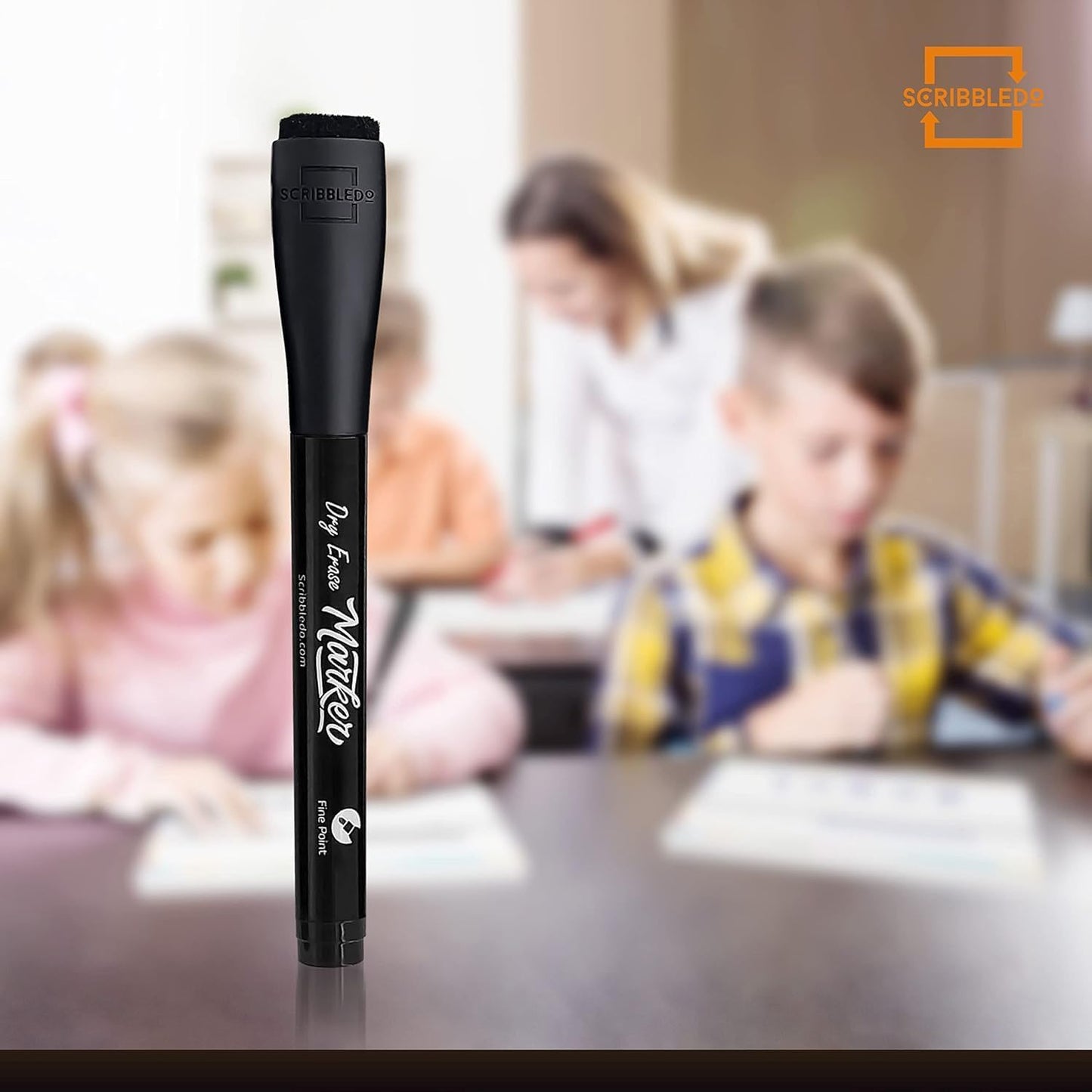 Scribbledo 36-Pack Black Fine Tip Dry Erase Markers with Eraser Cap | Low-Odor Whiteboard Markers for Office, Workplace, Medical & Professional Use
