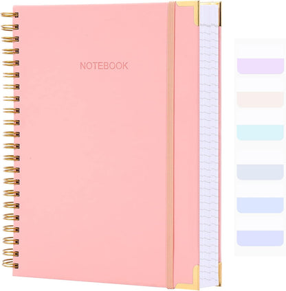 Spiral Notebook, College Ruled Notebook Journal, 7” x 10”, 300 Pages Leather Writing Journal for Women Men, B5 Hardcover Notebook for Work School, 24pcs Index Tabs, Light Blue