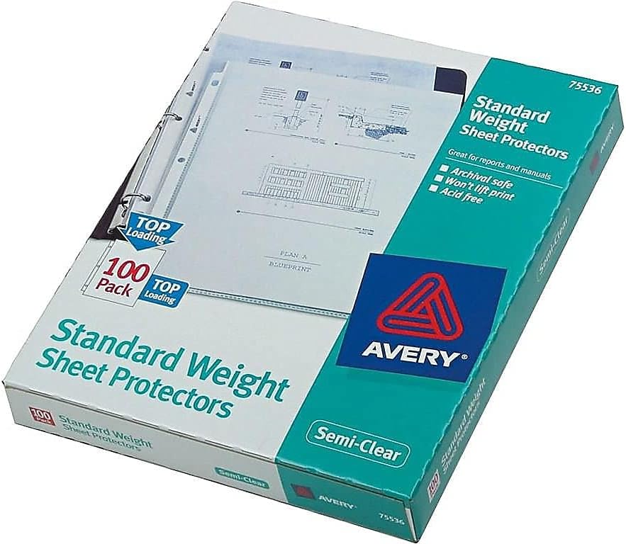 Avery Clear Standard Weight Sheet Protectors, Top Load, 25 Document Protectors (75530)