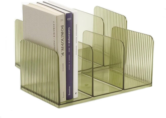 Versatile Acrylic Magazine File Holder, 3 Compartment Desk Document Organizer Sorter, Clear Bookends & Folder Rack for Classroom, Holds Tablet, Magazines, Files, Supplies & Accessories-2 Pack Green