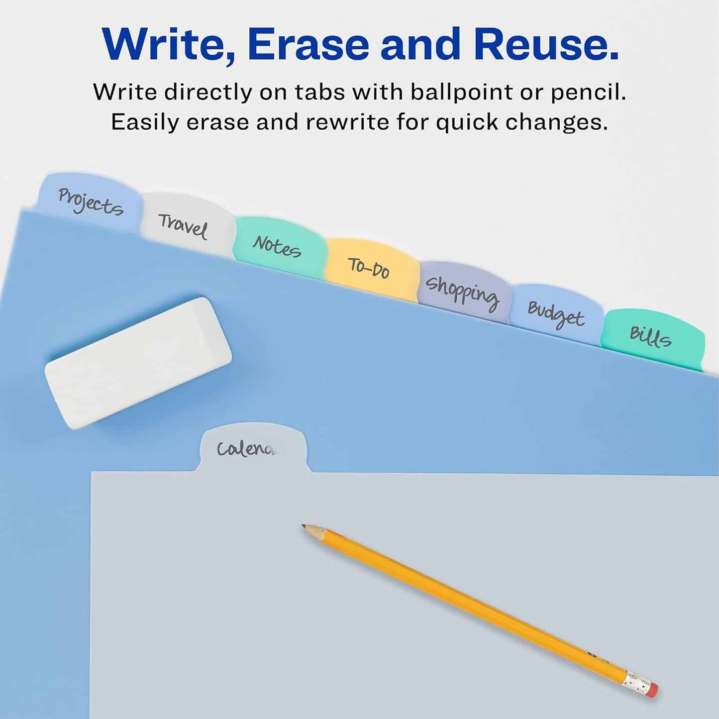 Avery® Durable Write-On Plastic Dividers with Erasable Tabs,11" x 8 1/2", Multicolor, 8 Tabs