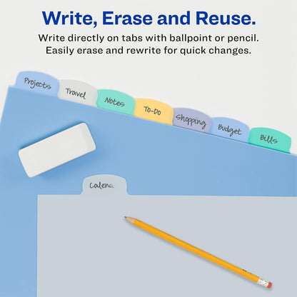 Avery® Durable Write-On Plastic Dividers with Erasable Tabs,11" x 8 1/2", Multicolor, 8 Tabs