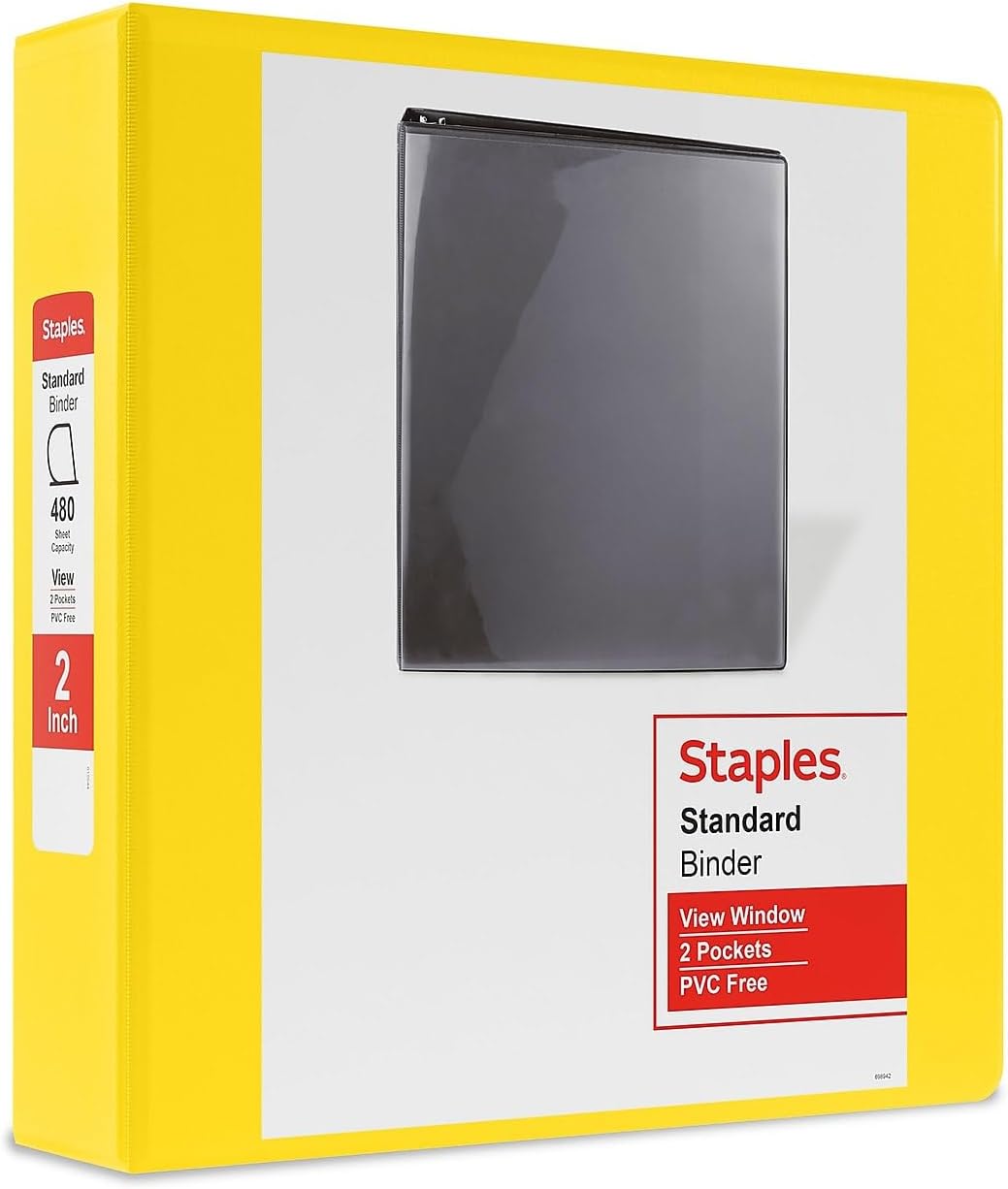 Staples Standard 2-Inch 3-Ring View Binder, Holds Up to 450 Sheets, Orange, Durable Binder for Office & School