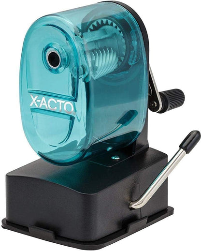 X-Acto 2012687-BLU Bulldog Vacuum Wall Mount Manual Pencil Sharpener, Blue, See-through Receptacle, Affix to Any Nonporous Surface, X-ACTO Hardened Helical Cutter