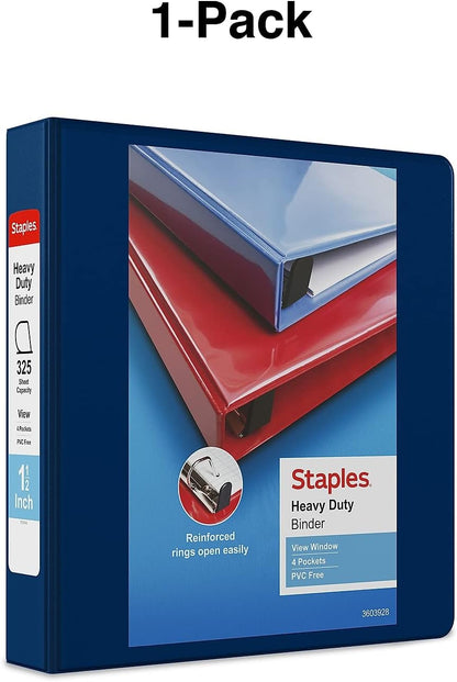 Staples Heavy-Duty 2-Inch D-Ring View Binder, Reinforced Spine, Holds Up to 450 Sheets, Gray, for Office & School