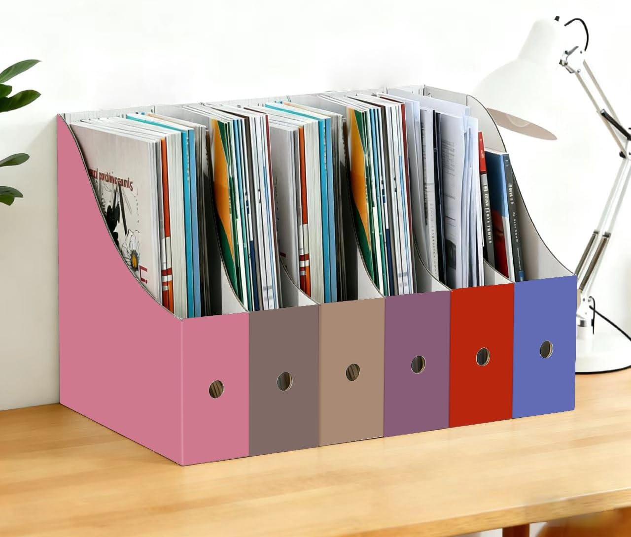 Limitliho 6 Pack Cardboard Magazine Holder for Desk, Book Bins for Classroom Library,Office,Home, 10.6" H x 10.2" L x 3.5" W in Magazine File Holder (Elegant color)