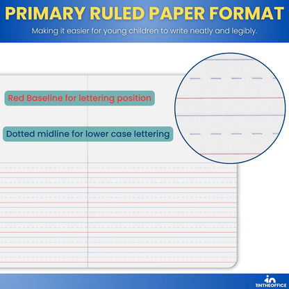 1InTheOffice Primary Composition Notebook K-2, Primary Journal, Kindergarten Notebook, 7.5" x 9.75", 100/Sheets, Red/Black Marble, 4 Pack