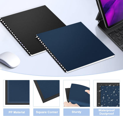 HOUYEE 100 Pack 16 Mil Poly Binding Covers,Sand Texture Binding Presentation Covers,8.5x11 Inches,Letter Size,Black,Square Corners,Un-Punched