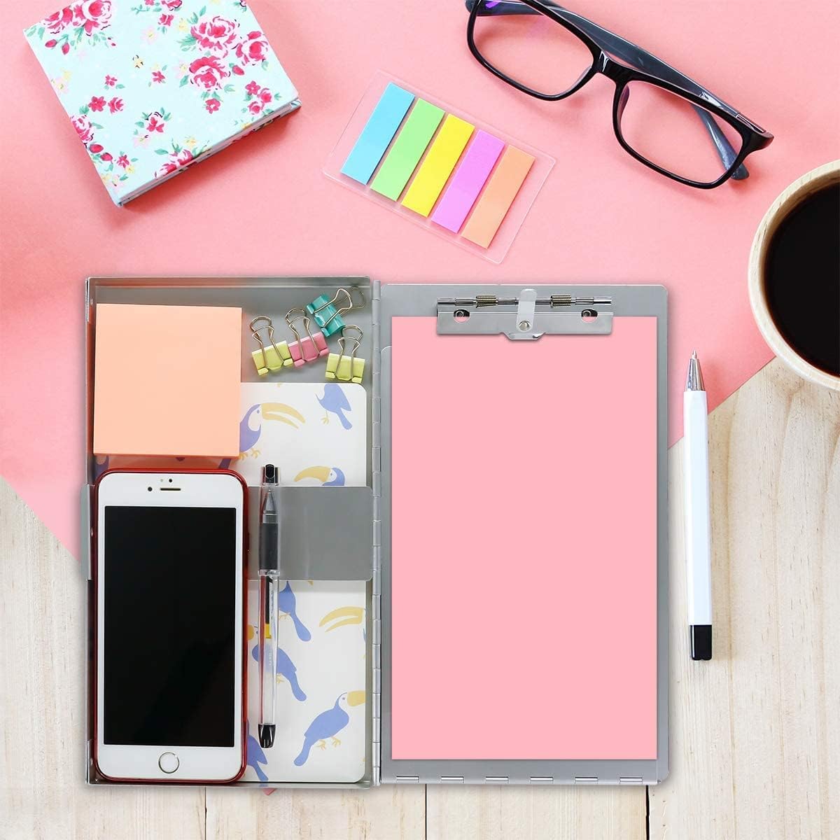 Sunnyclip Aluminum Clipboard with Storage (Letter Size), Metal Recycle Form Holder Portfolio Binder with Clip Inside Posse Box, for Office Business Medical Professionals Stationer