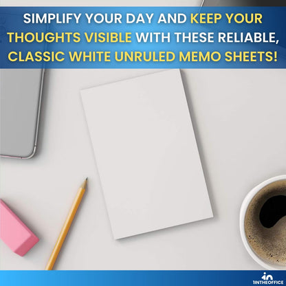 1InTheOffice White Memo Loose Sheets 4x6, Unruled, Plain White, 1000/Pack